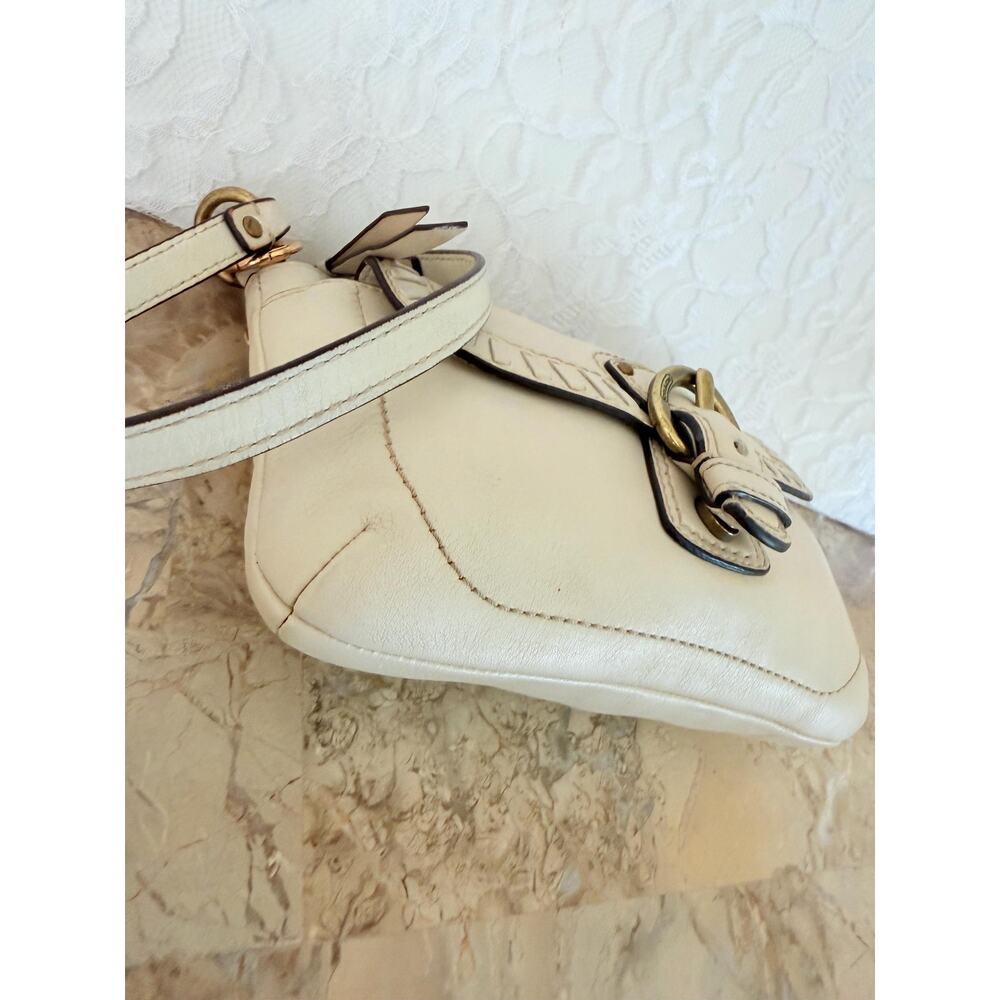 Coach Poppy cream Leather Whipstitch Shoulder Bag wristlet - Picture 9 of 15